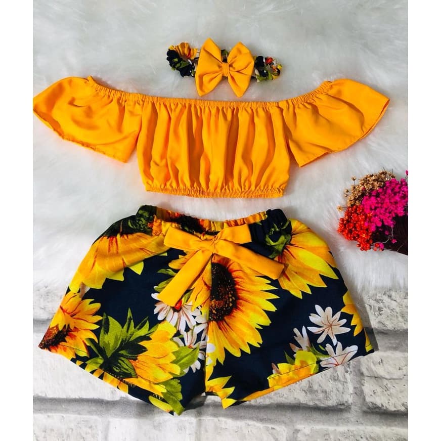 Short + Blusa + Tiara (GIRASOL) Só hoje!