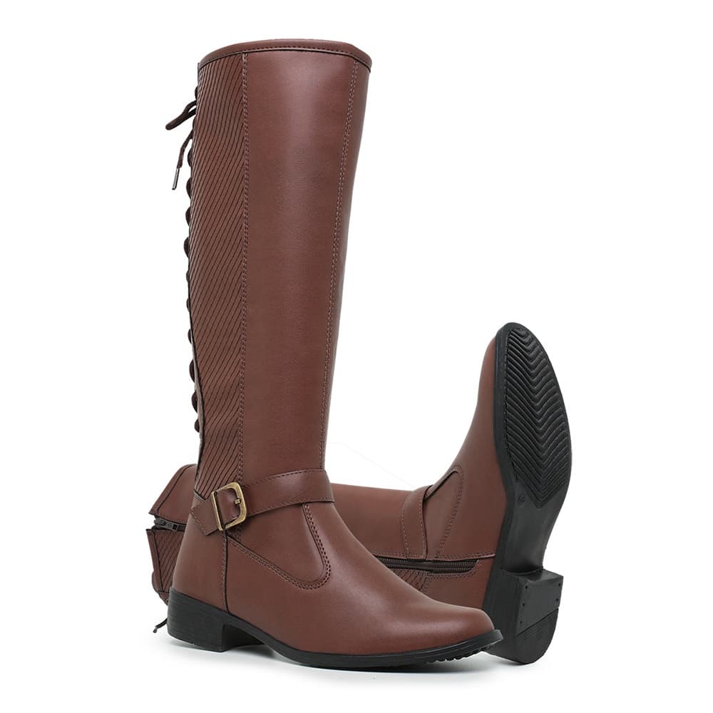 Bota Montaria Feminina Cano Longo Com Amarração Traseira Solado Antiderrapante 11653