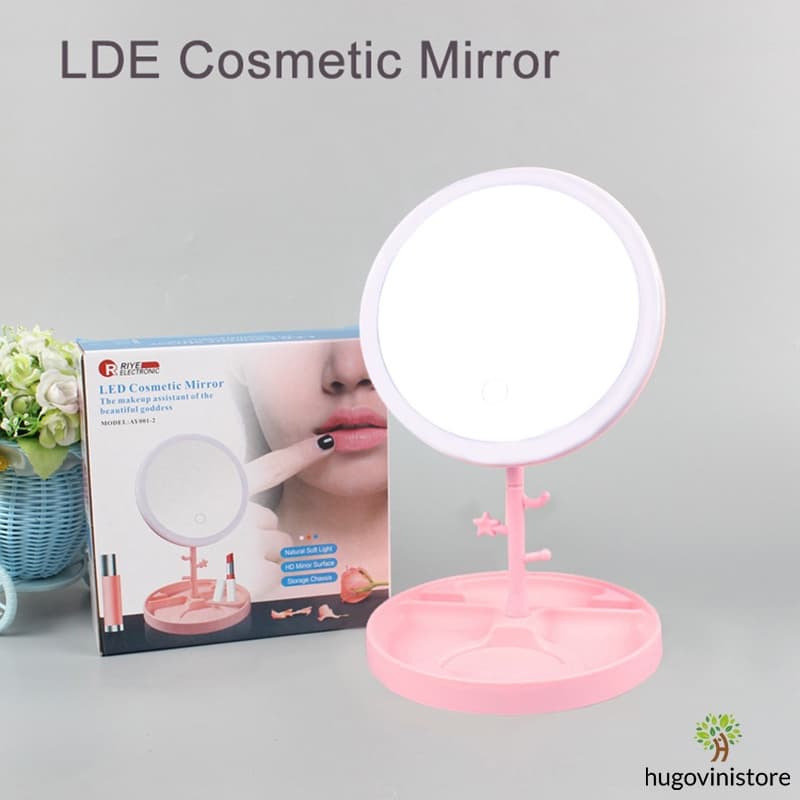 redonda espelho led com porta maquiagem dobrável 3 tons de luzes cosmetic mirror forma AY001-2
