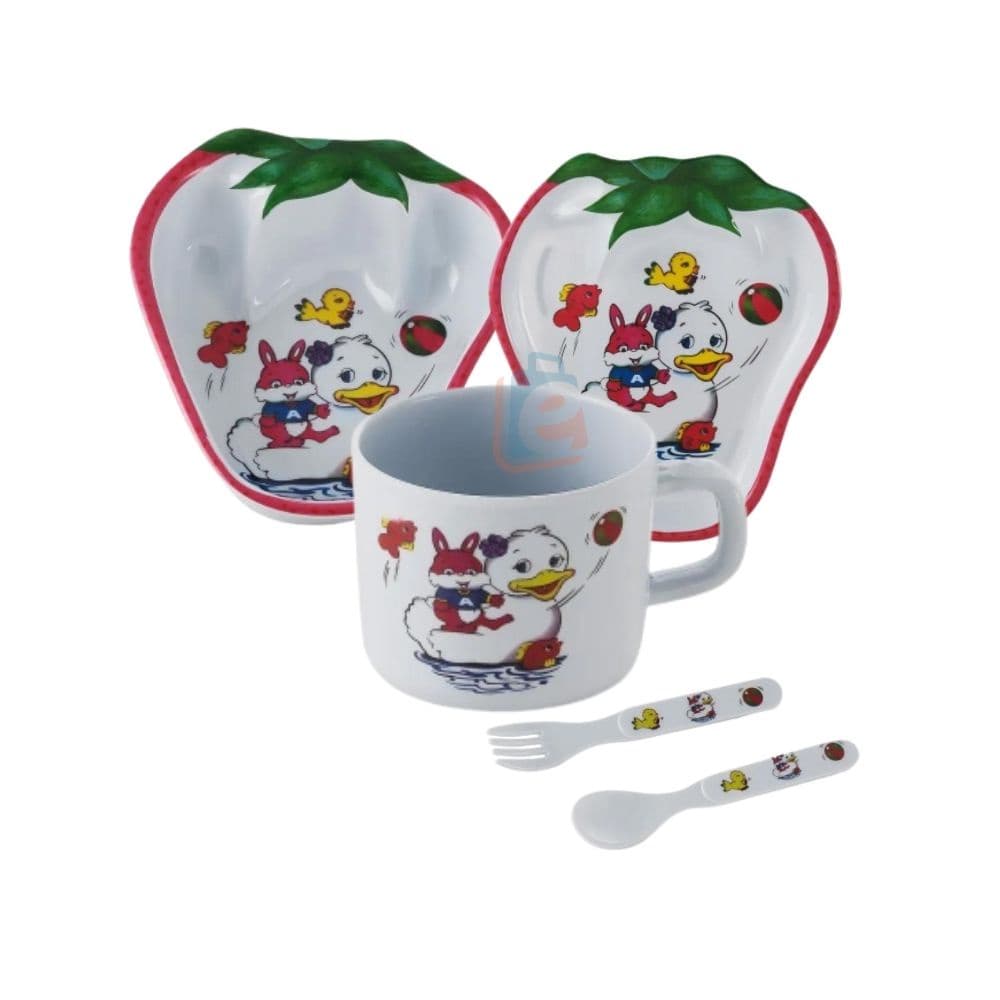 Kit Prato Infantil Introdução Alimentar 5 Peças Prato Divisória Bowl Talheres Melamina Resistente