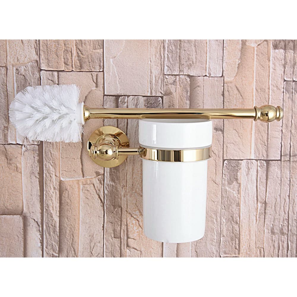 Luxo De Bronze Dourado Banheiro Fixado Na Parede Suporte Escova Toalete Com Um Copo Cerâmica Conjunto Produto Doméstico