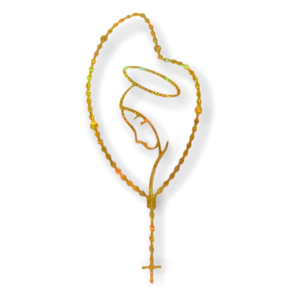 Adesivo P/ Carro N Senhora Do Silencio Terço Dourado 10x5cm