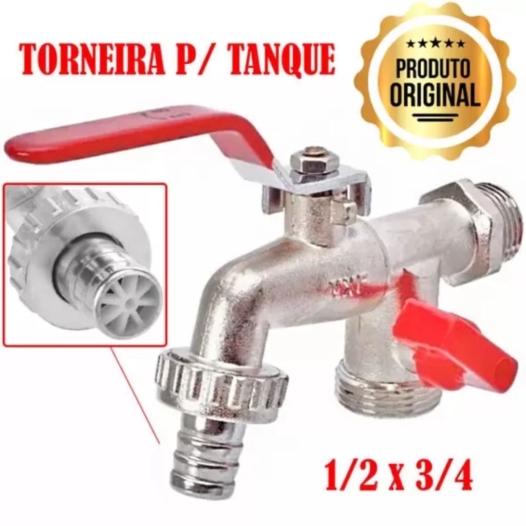 Torneira Tanque Maquina Lavar 2 Saídas 1/2 E 3/4