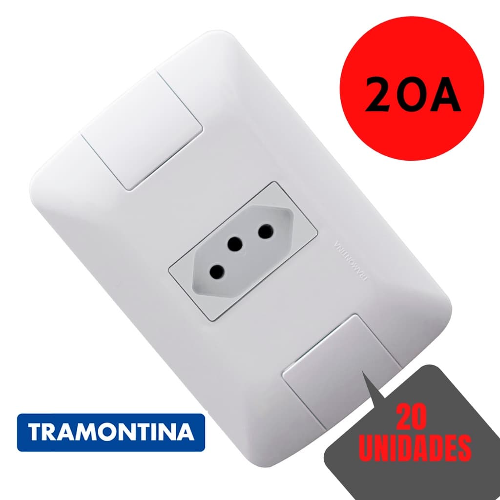 Conjunto 20 Tomada Simples 20A TRAMONTINA  2P+T 20A/250V Aria Branco
