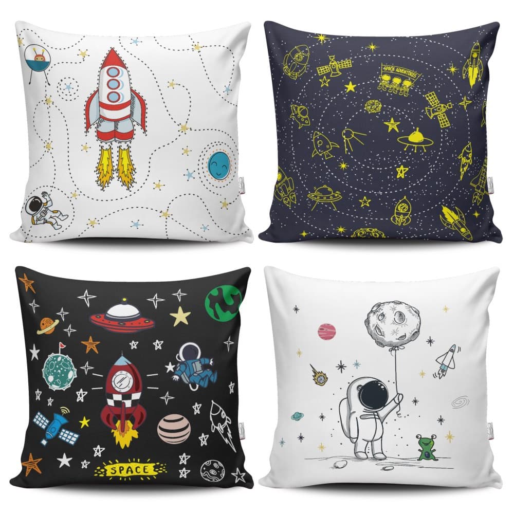 Kit 4 Almofadas Silicone Premium Estampadas Modernas - 42 cm x 42 cm - Astronauta