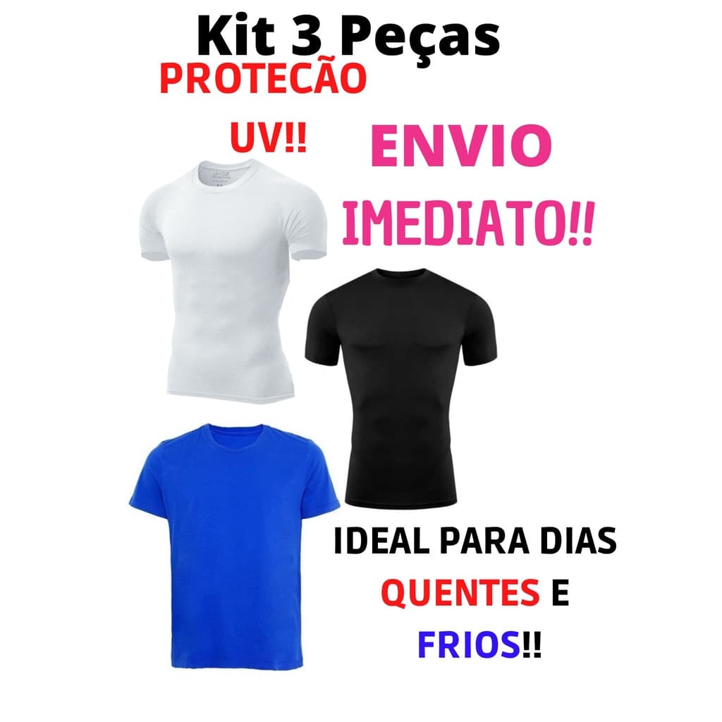 Kit 3 Camisas Térmicas Manga Curta Treino Térmica Proteção Uv