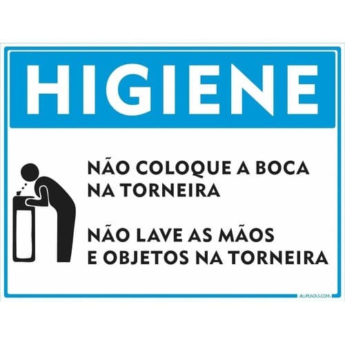 Placa Higiene Ao Utilizar Bebedouro Coletivo 30x20cm Alumíni