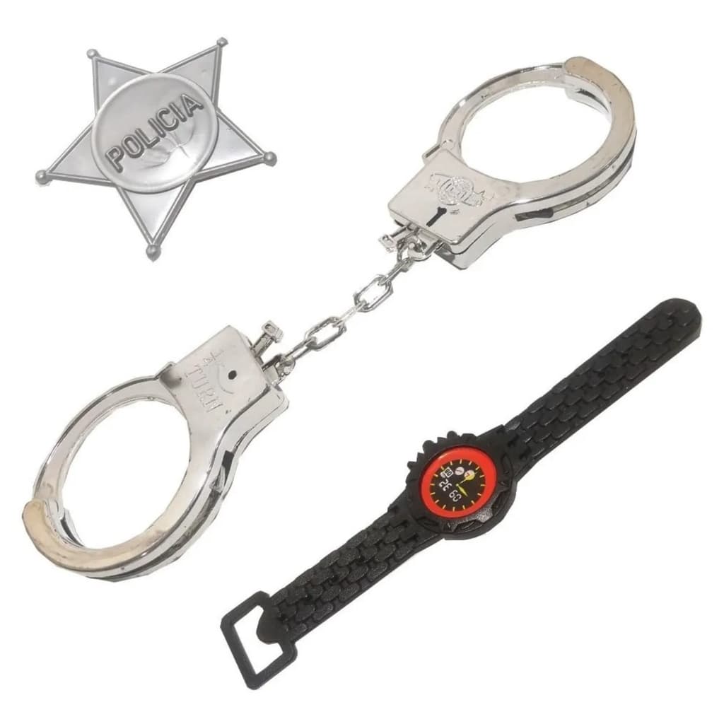 Policial Brinquedo Kit Policia Infantil Com Relogio Algema E Distintivo