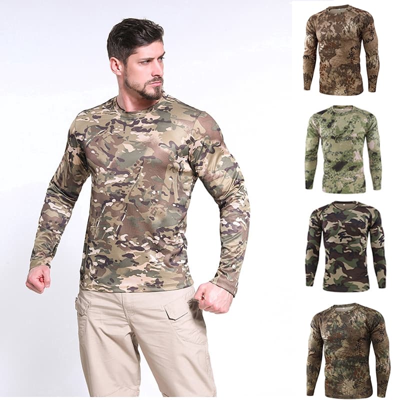 Camiseta Camuflagem Tática Secagem Rápida Ciclismo Manga Comprida