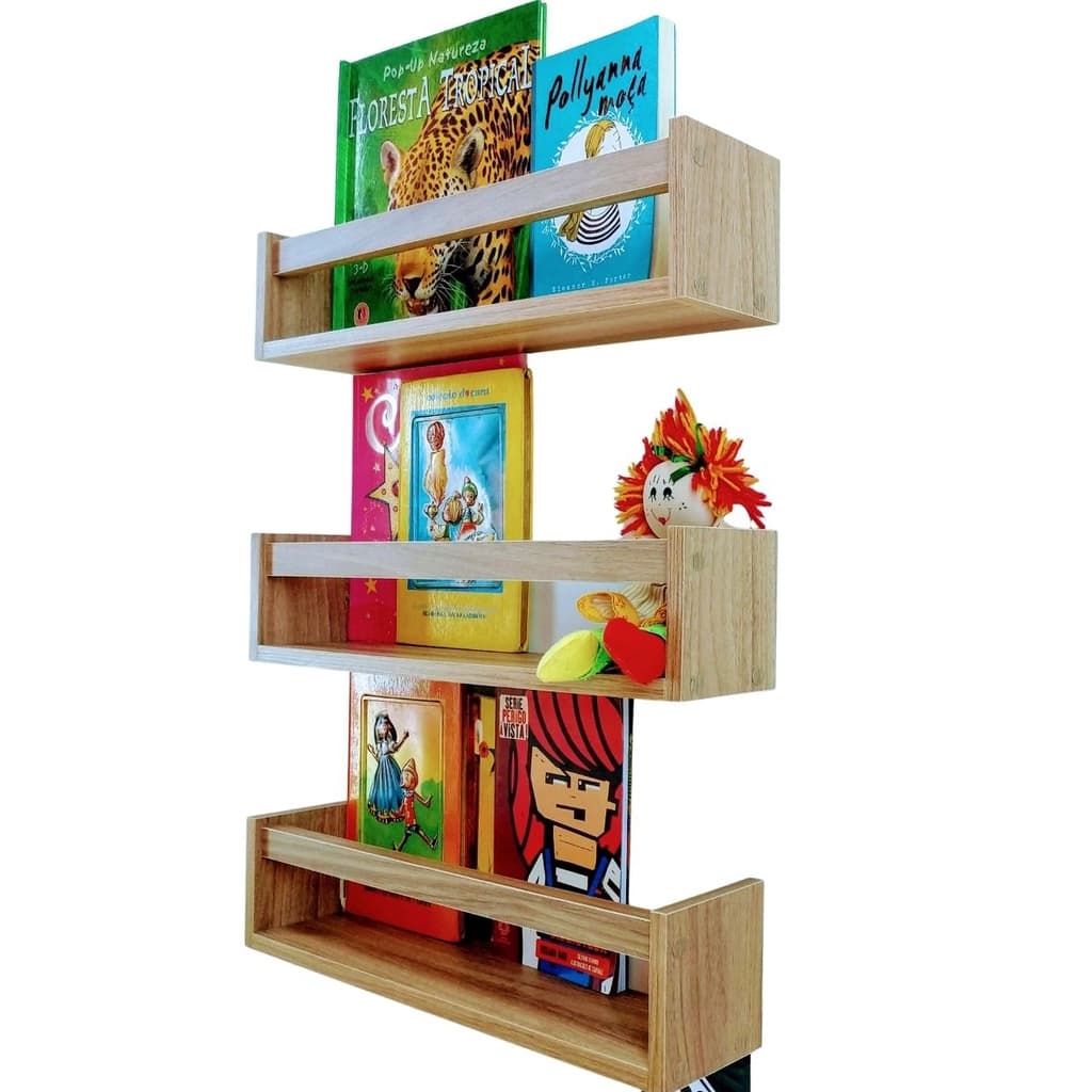 Prateleira Nincho Porta Livro Para Quarto Infantil Mdf Madeira 3un 55cm