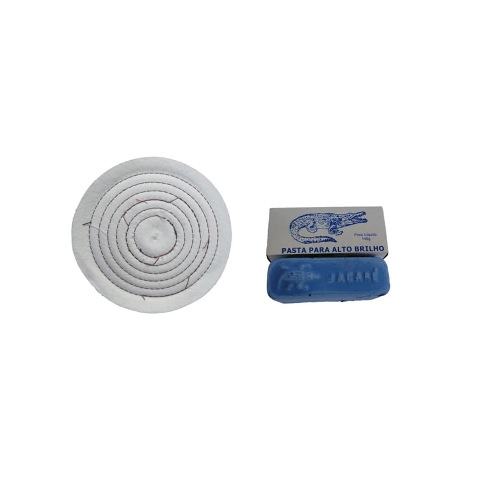 kit polimento roda algodão 6 polegadas e massa azul 145 gramas azul jacare