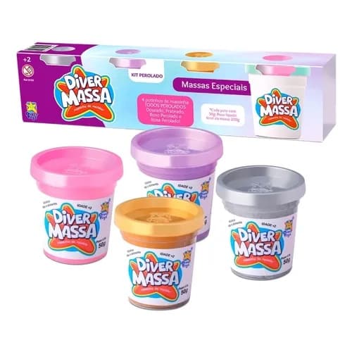 Kit Massinha De Modelar Perolado Metalica 4 Potes Diver Toys