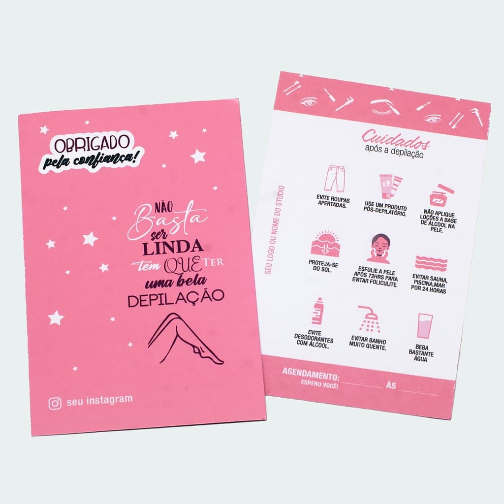 50 Bloco de Cuidados Cliente  pós depilação  personalizado com seu nome