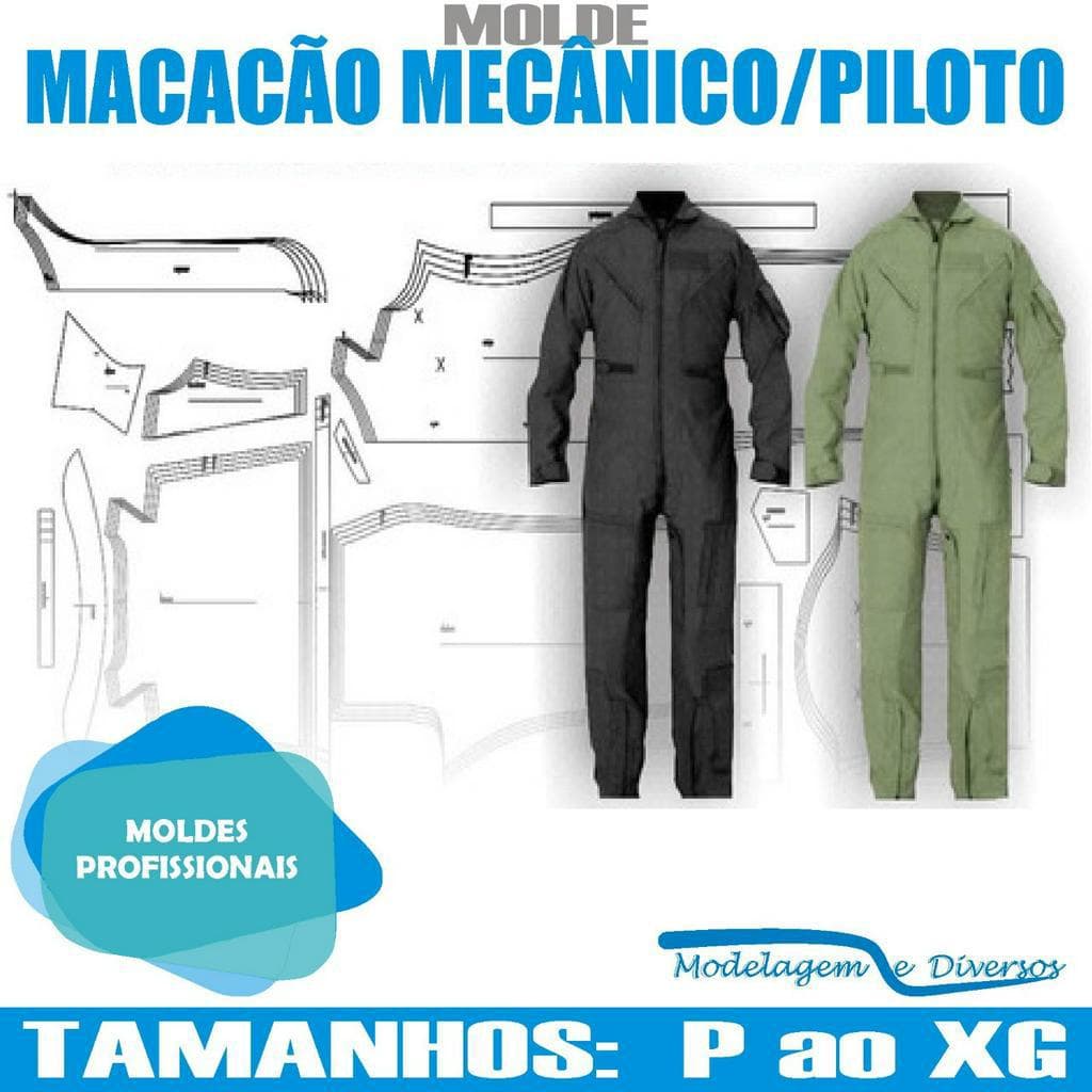 Molde Macacão Piloto/Mecânico, Modelagem&Diversos, Tamanhos P Ate Gg