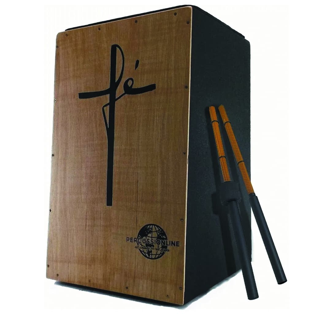 Cajon Elétrico Percussionline Fé Cruz + Vassourinhas