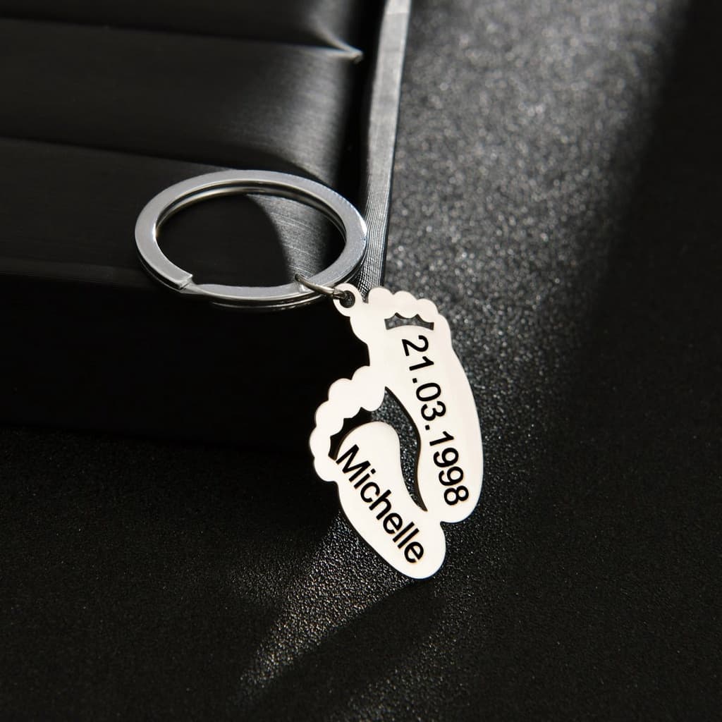 Esculturando Nome Do Bebê , Data , Pegadas , Chaveiro , Mãe Filho , Aço Inoxidável , Personalização Personalizada