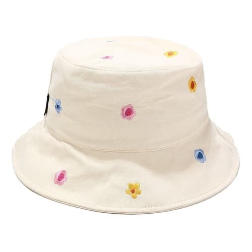 Boné Chapéu Bucket Hat Balde Cata Ovo Flores Bordado Bege