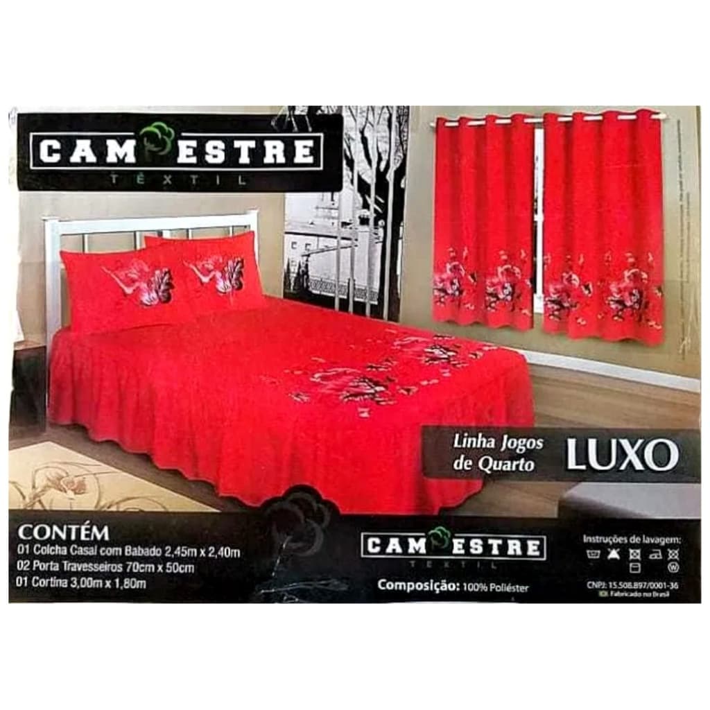 Kit Colcha Cortina e Fronhas Casal Estampadas Campestre Completo Decorado Quarto Noites Confortável