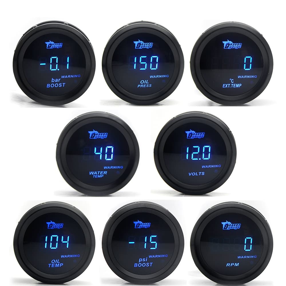 2 " 52mm Car Digital Turbo Boost Gage PSI BAR Temperatura Da Água Medidor De Pressão De Óleo Voltímetro EGT Tachômetro RPM Caliber