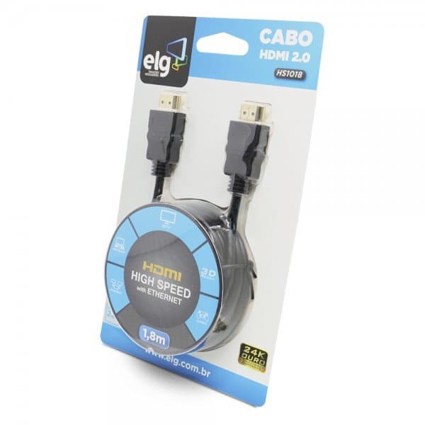 Cabo HDMI 2.0v 4K 3D High Speed com Ethernet 1,8 metros HS1018 ELG
