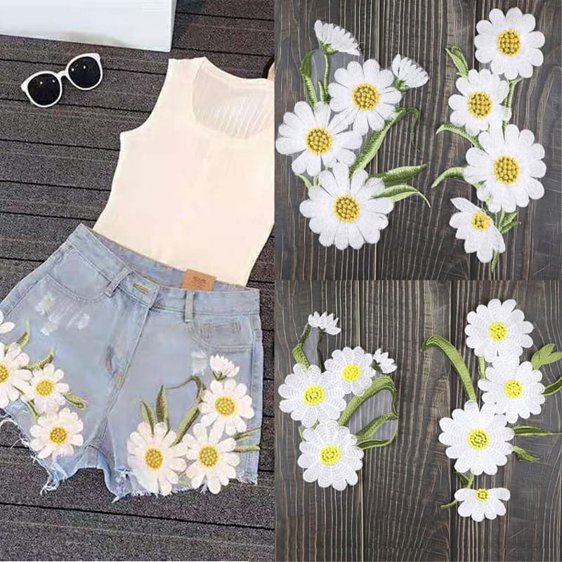 1 Conjunto Novo Bordado Girassol Patches Para Roupas Costurar Vestido Applique Reparo De Furos De Bricolage