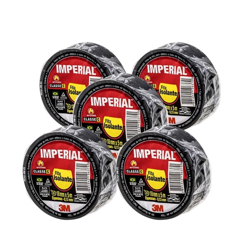 Kit 5 Fita Isolante Adesiva Preta 3m Imperial 18mm X 5m