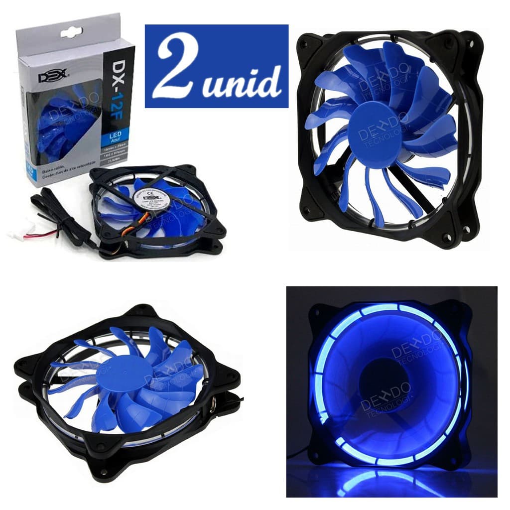 Kit 2 Cooler Fan Pc Gabinete 120mm 12cm Dex Dx12f Vermelho Azul Verde e Branco
