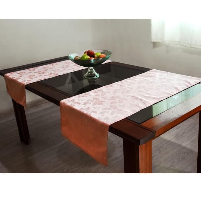 Kit 02 Caminhos/trilhos De Mesa Em Jacquard 1,40 X 0,40 Rose Para Decoração/mesa Posta