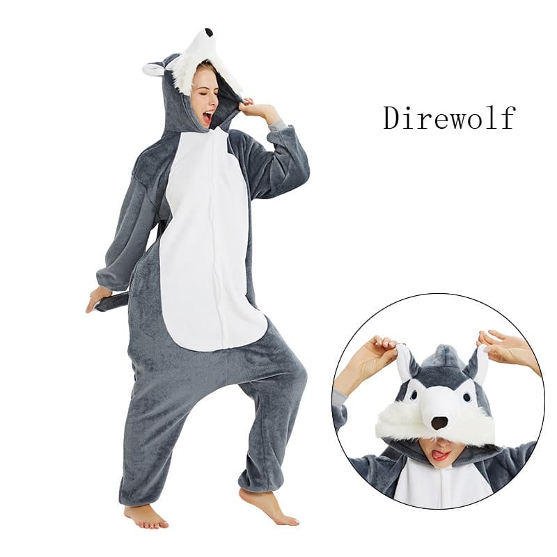 Mulheres Homens One Piece Pijamas Kigurumi Hoodie Macacão Halloween Direwolf Husky Coelho Onesies Trajes Animais