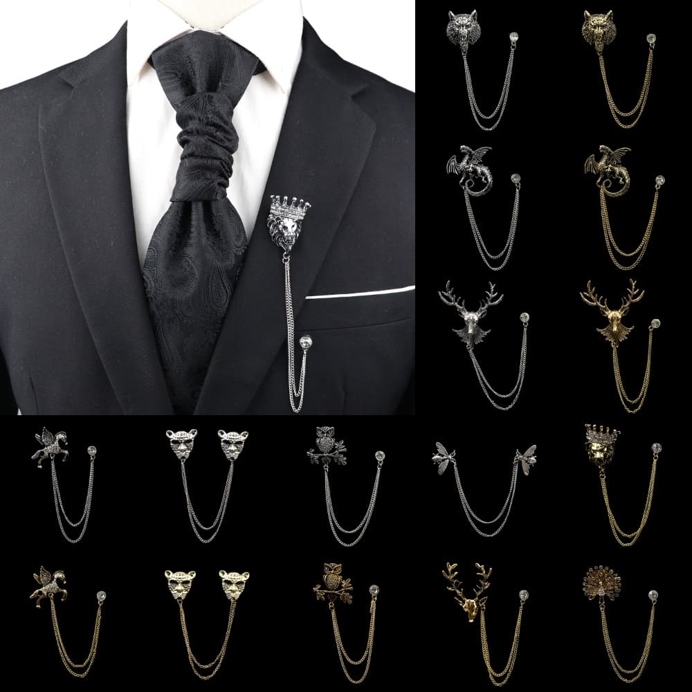 ZONFAZ Broche Tassel Vintage para Homens, Pino de Lapela com Corrente, Acessórios para Jantar e Casamento