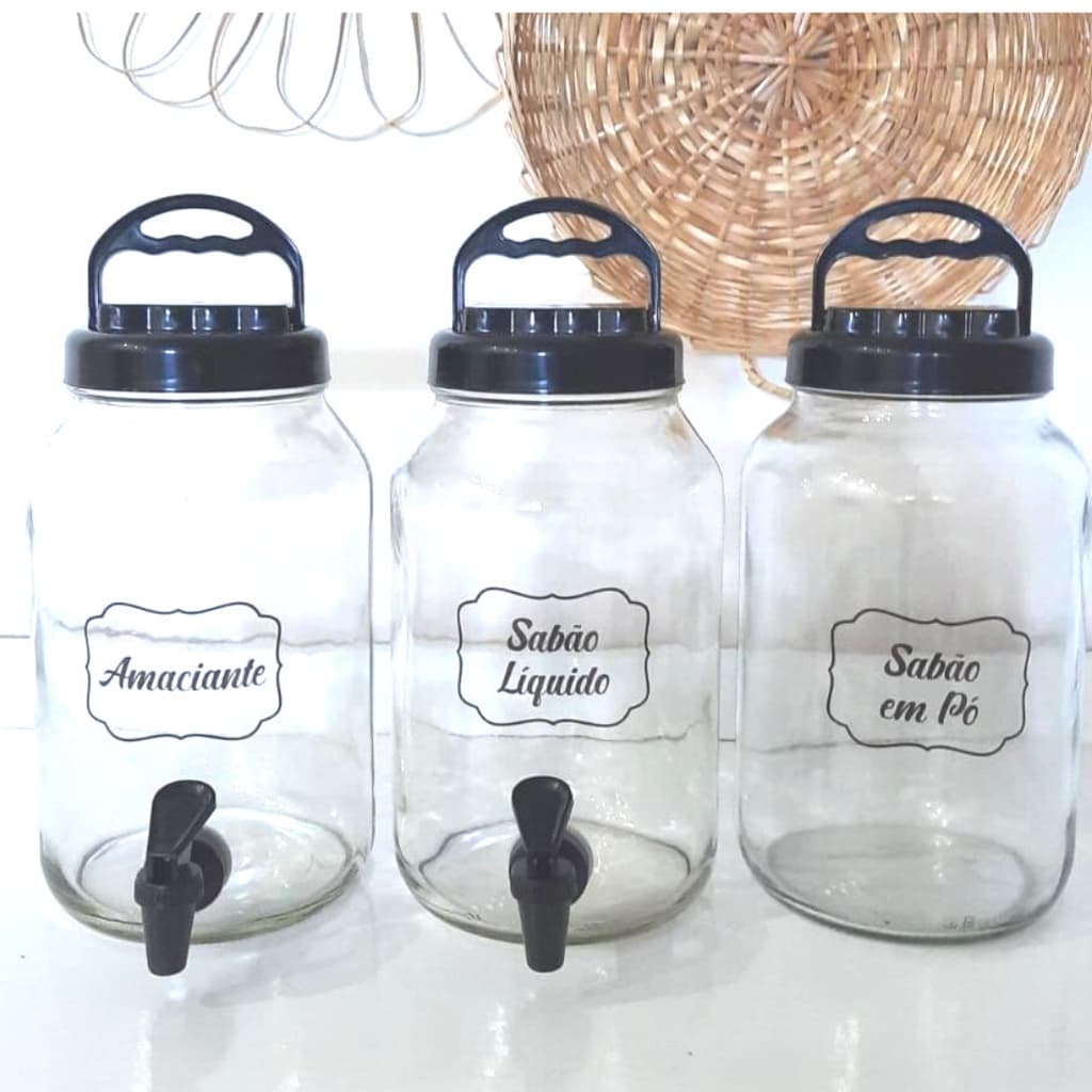 Kit 3 potes de vidro para lavanderia
