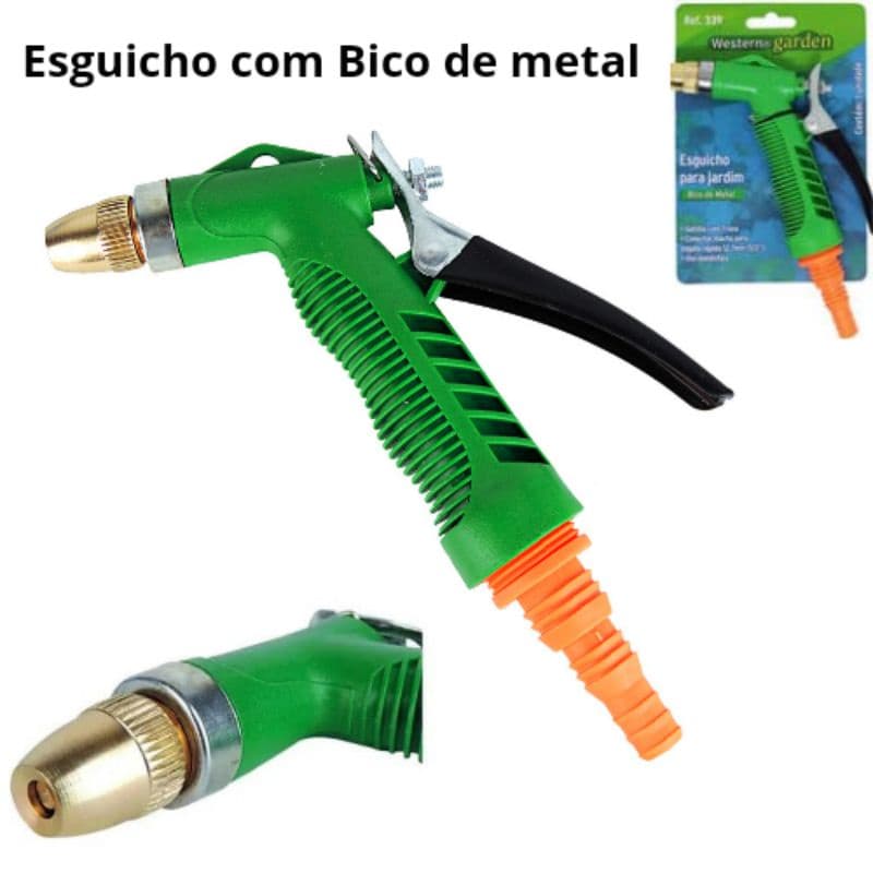 Esguicho de mangueira Bico de Metal 4 Jatos c/ Trava Mangueira