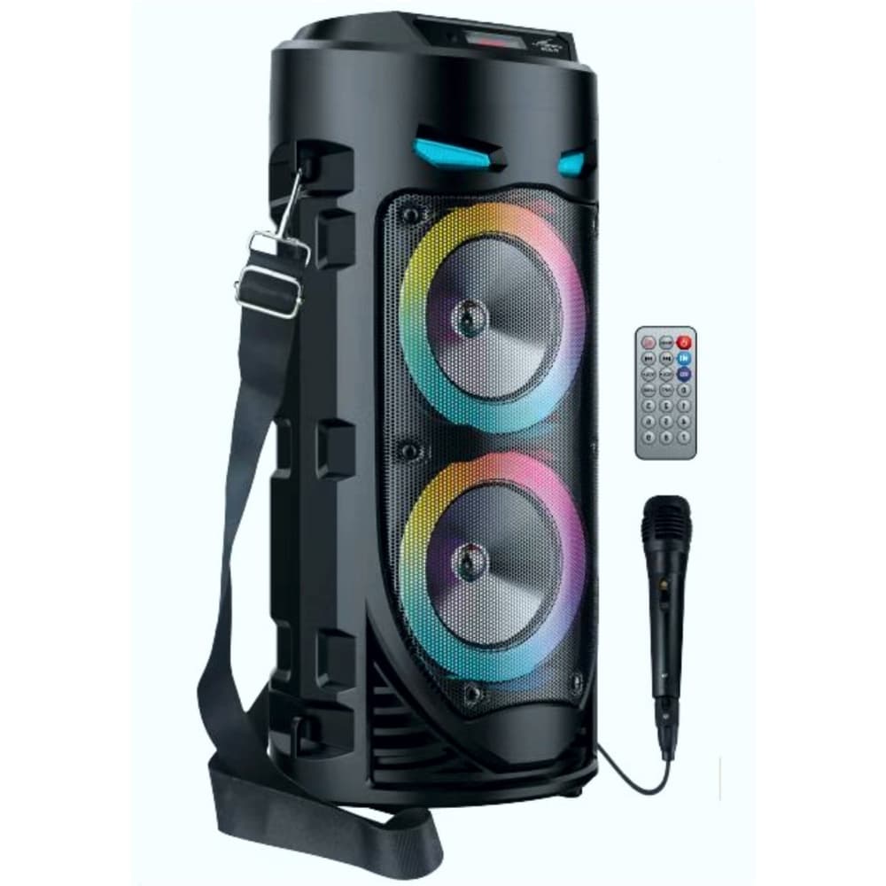 Caixa De Som Torre Bluetooth Grasep USB SD Rádio FM MP3 LED RGB  Microfone Controle Bateria Potente
