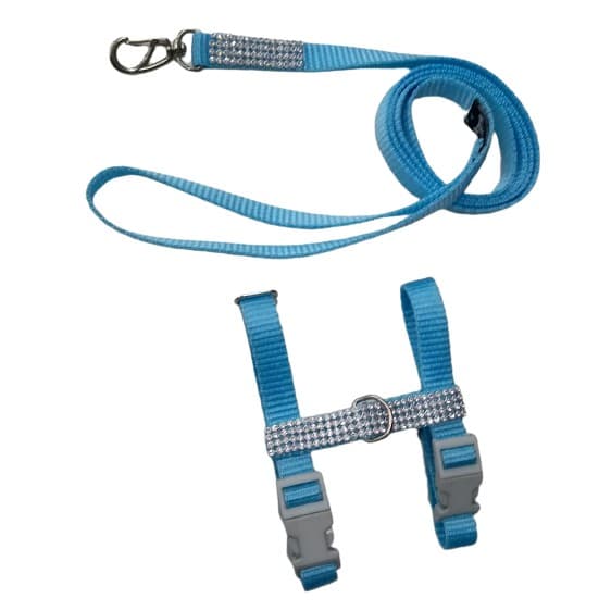 Peitoral e Guia para gato com strass prata