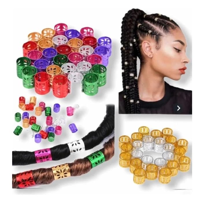 kit 10 Anéis para Trança Regulável Box Braids e Dreads Coroa Tubo cabelo