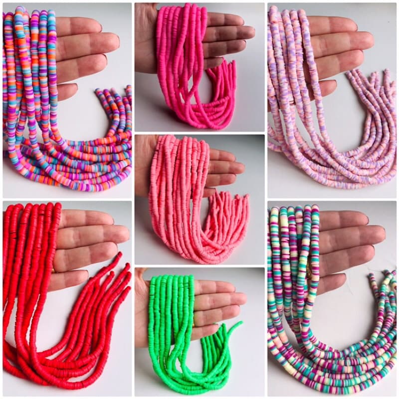 Miçanga Disco Fimo 6mm para Artesanato e Bijuteria 40cm com 400 Contas - 1 ou 2 Fios
