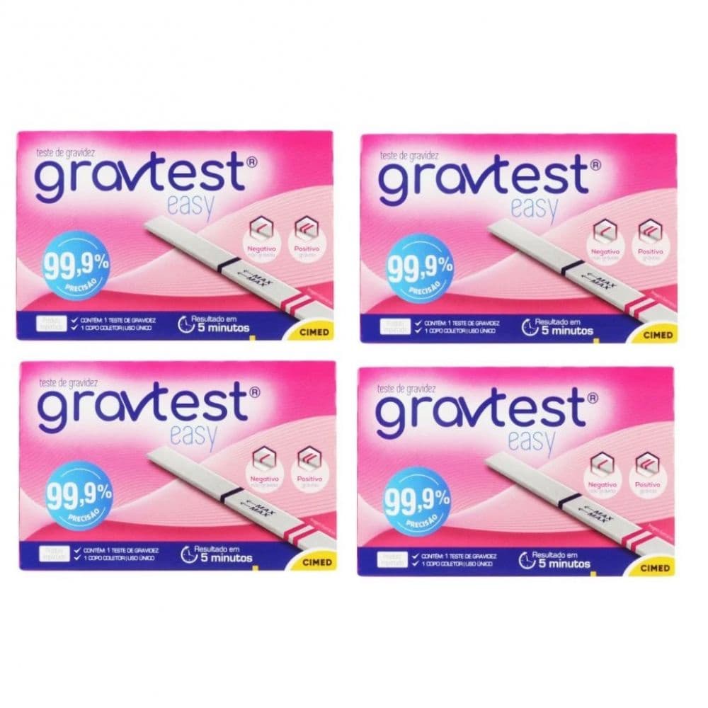 Kit com 4 Testes de Gravidez Original Gravtest Easy Precisão 99,9% - Cimed Original