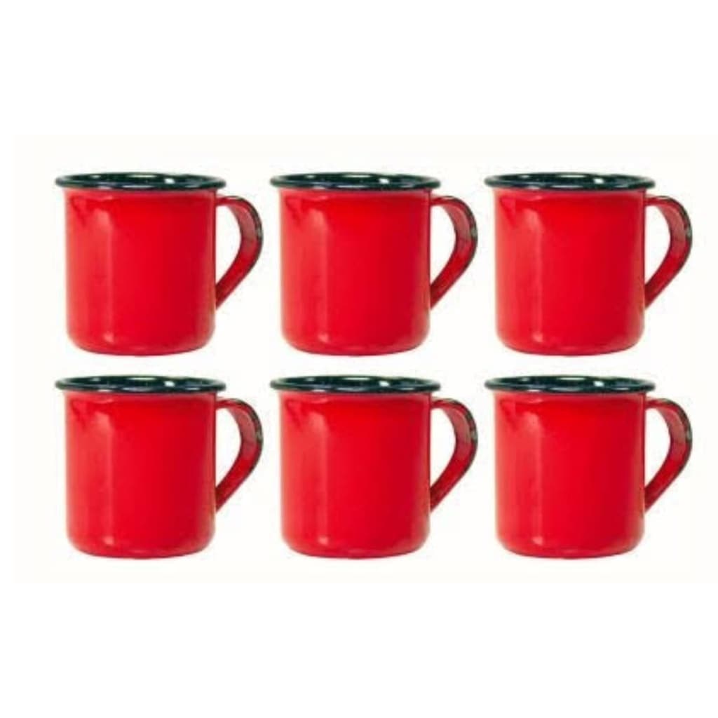 Jogo Com 6 Xicaras Esmaltadas Vermelha 80ml