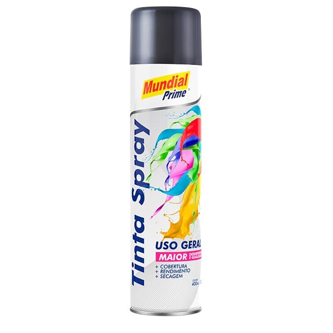Tinta Spray Cinza Uso Geral 400ml Mundial Prime Alta Cobertura