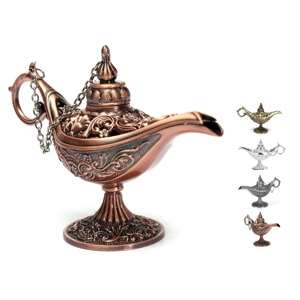 Lâmpada do Aladim De Metal Porta Incenso Incensário Decoração 12cm