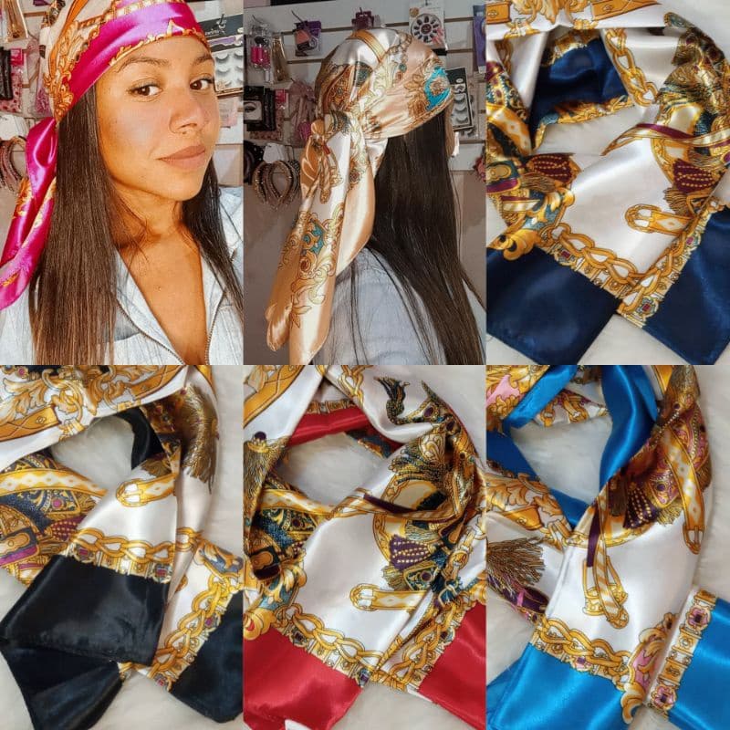 LENÇOS CETIM  ESTAMPADO 50cmx50cm / SEDA/ CABELO/ BOLSA/BANDANA/LENÇO DE PESCOÇO