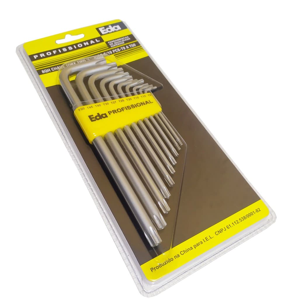 Jogo Chave Torx 10 Peças Com Furo Guia T9 A T50 Profissional