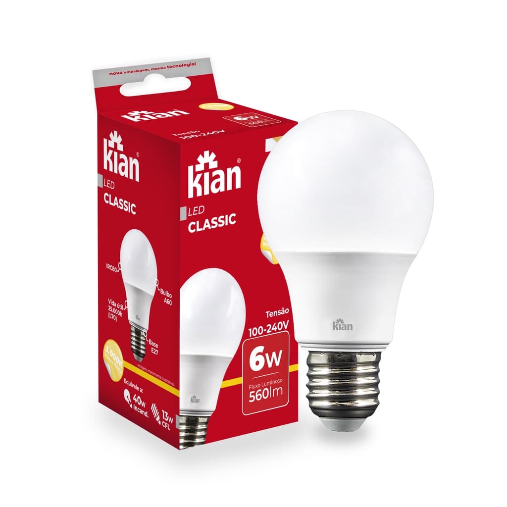 Kit 10 Lâmpadas Led 6w Kian Bulbo E27 Smd Bivolt