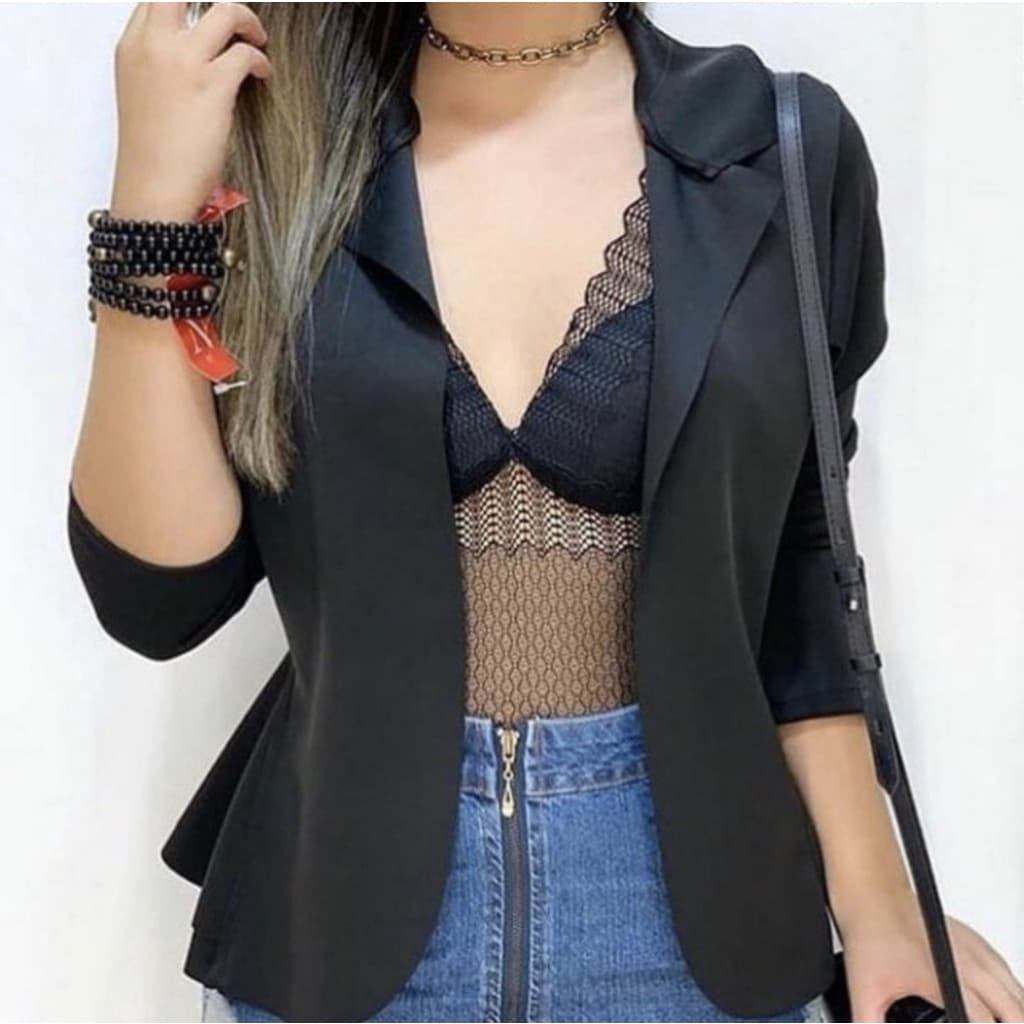 Blazer Feminino em Neoprene Casaco curto Varias Cores com babado Terninho Social