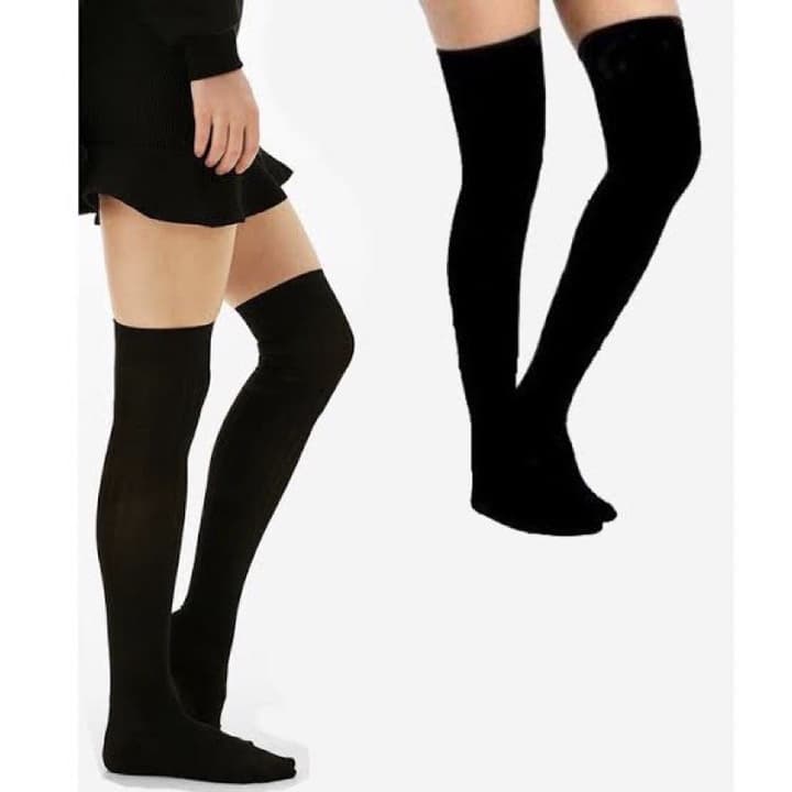 Meia preta lisa 7/8 até joelho poliéster