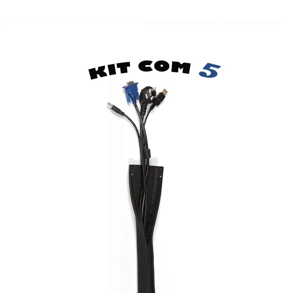 KIt 5 Capa Esconder Fios 50cm Flexivel Com Zíper Preto Protege bebes Crianças Pets
