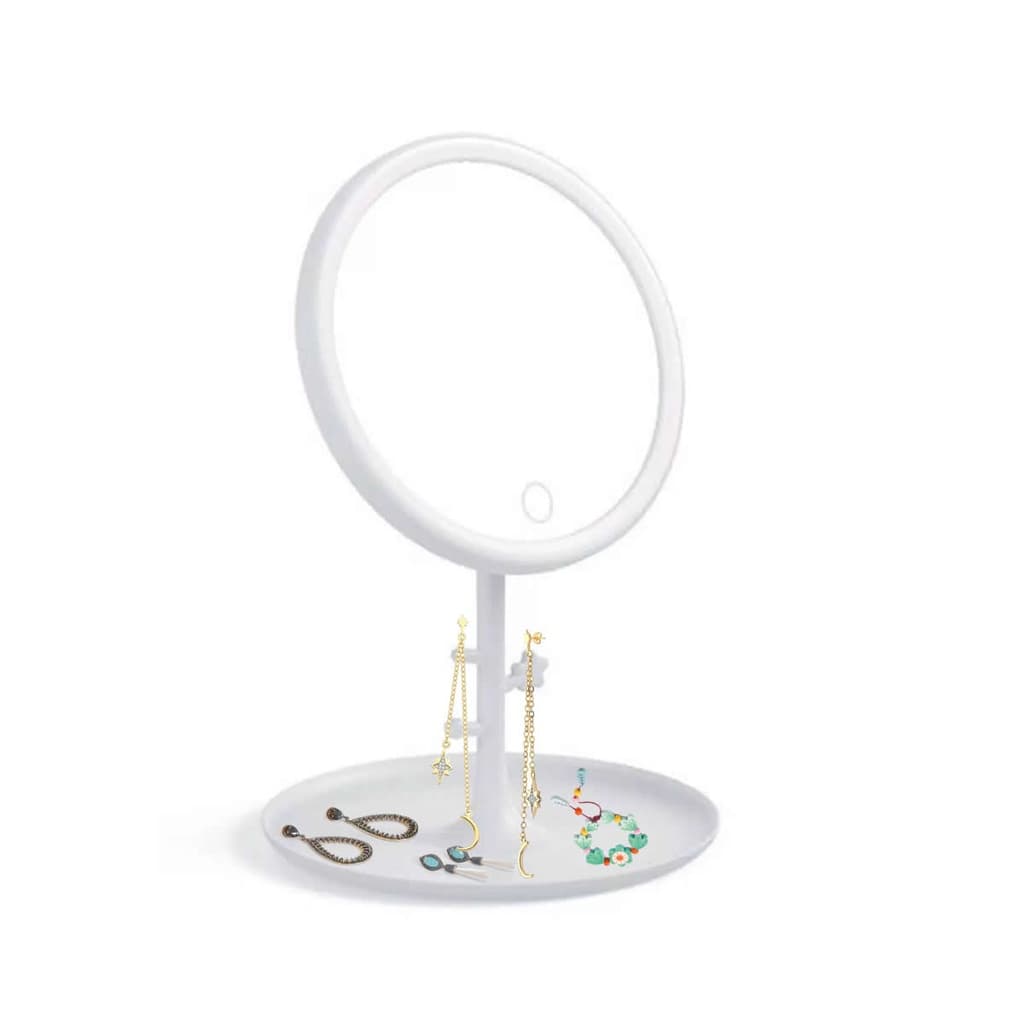 Espelho de Mesa luz Led em volta porta joias p/ maquiagem