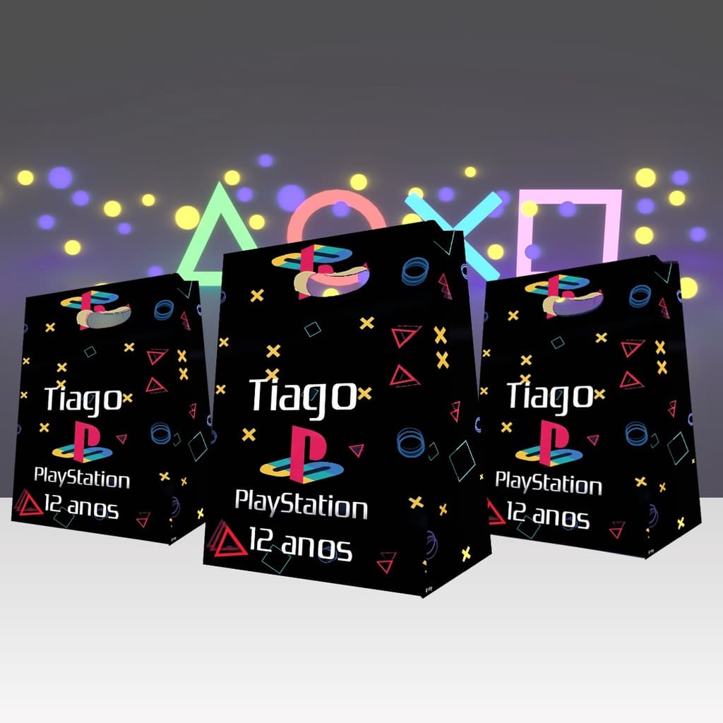Sacolinhas Surpresa gamer ps Personalizadas com nome e idade Lembrancinhas Aniversário
