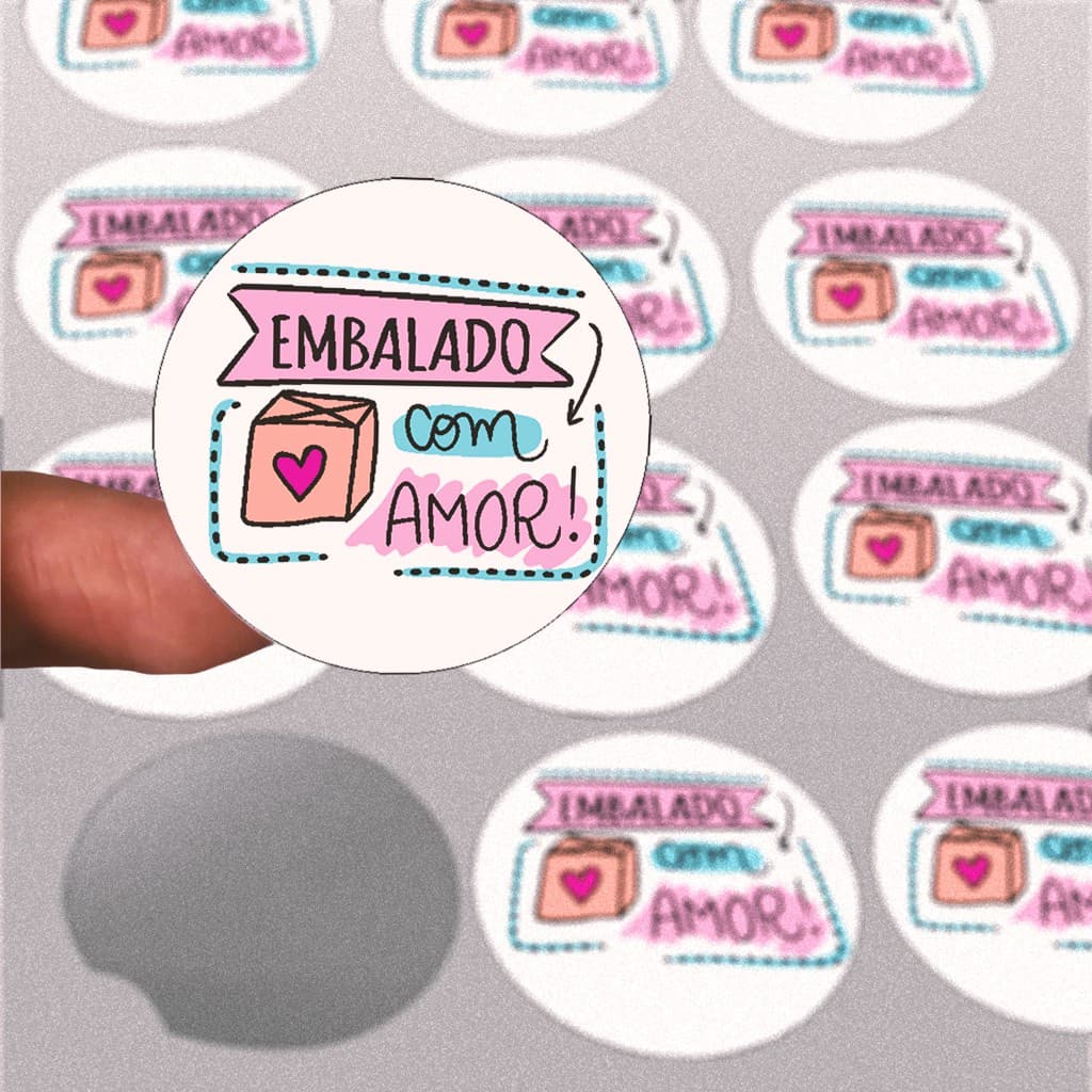 Adesivo etiqueta Embalado com Amor 4x4cm para pacotes entregas para clientes adesiva vinil