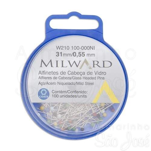 Alfinete Cabeça Vidro Coats W2 C/100 Und Papéis Mapa Quadro